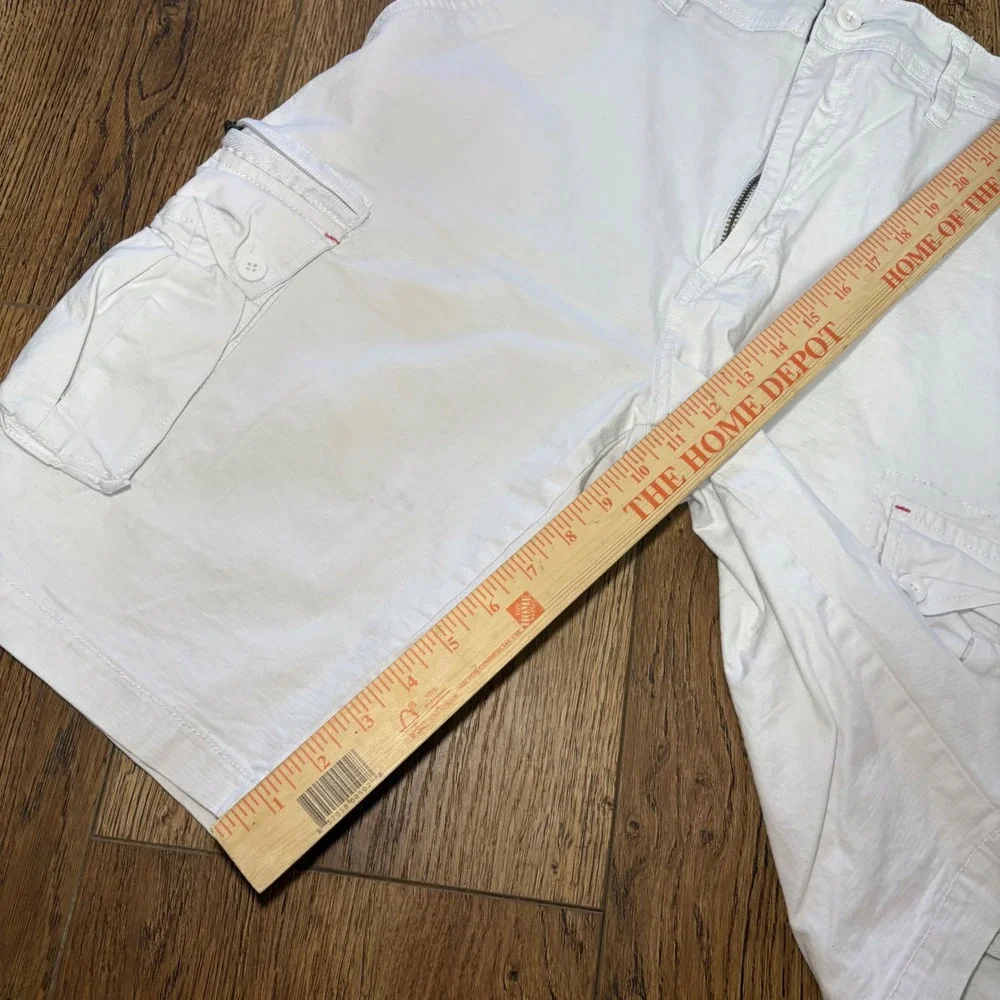 Beverly Hills Polo Club White Cargo Shorts Mens 34 Stretch Cotton Utility Baggy - Picture 3 of 11